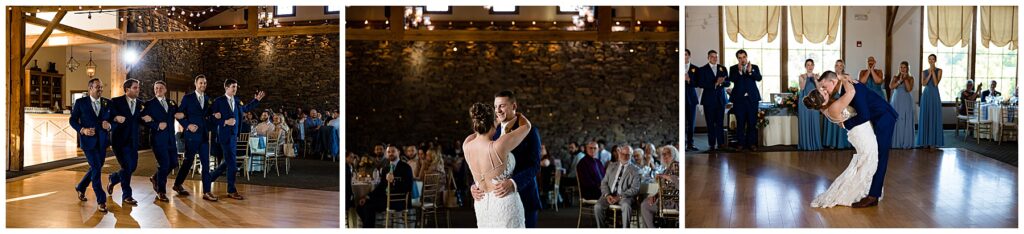 First dance at wedding reception in stone barn at golf course in Gilbertsville PA